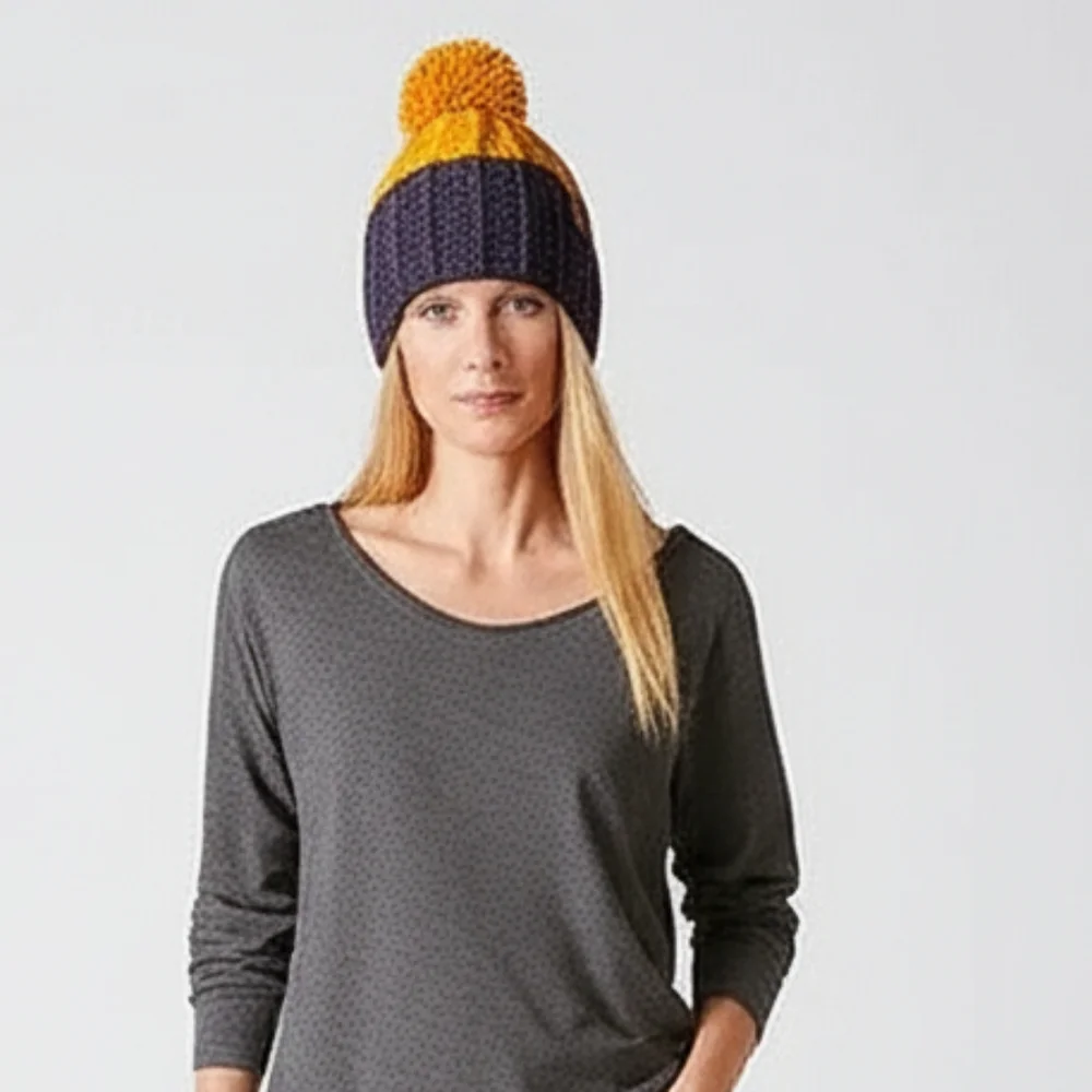 Handmade pom-pom hat beanie with fleece lining at ears crochet